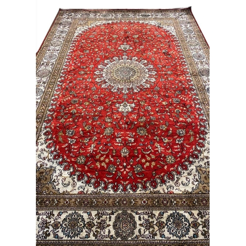 99 - PURE SILK QUM DESIGN RUG, 240cm x 150cm.