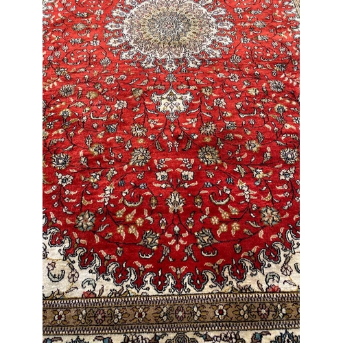 99 - PURE SILK QUM DESIGN RUG, 240cm x 150cm.