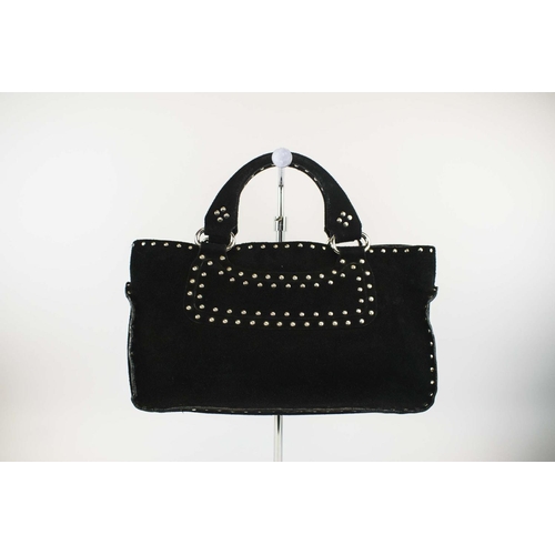 47 - CELINE BOOGIE HANDBAG, black suede with studs decoration, with two rolled leather handles, open top ... 