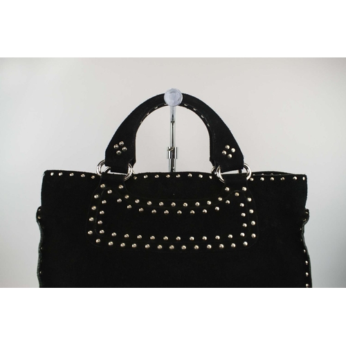 47 - CELINE BOOGIE HANDBAG, black suede with studs decoration, with two rolled leather handles, open top ... 