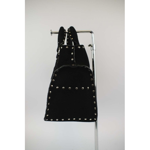 47 - CELINE BOOGIE HANDBAG, black suede with studs decoration, with two rolled leather handles, open top ... 