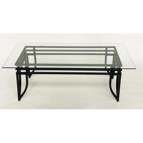 334 - LOW TABLE, Art Deco style rectangular bevelled glass and metal triple stretchered support, 122cm x 6... 