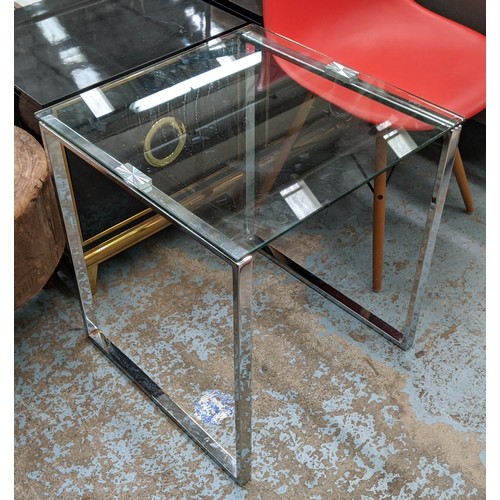 328 - SIDE TABLE, 50cm x 50cm x 55cm, contemporary polished metal and glass.