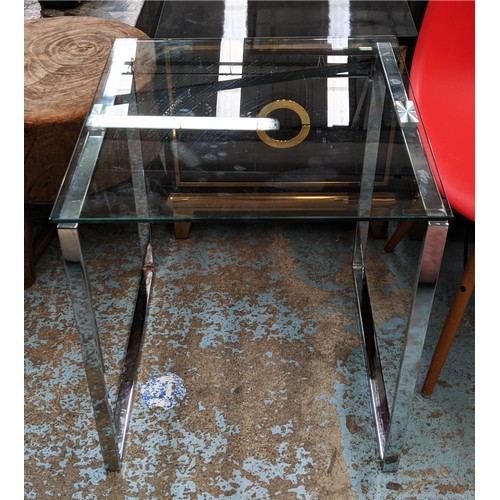 328 - SIDE TABLE, 50cm x 50cm x 55cm, contemporary polished metal and glass.