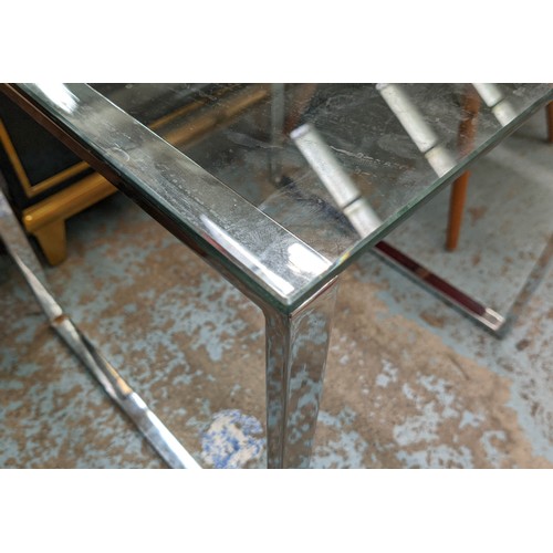 328 - SIDE TABLE, 50cm x 50cm x 55cm, contemporary polished metal and glass.