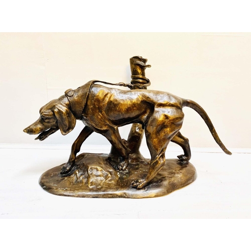 521 - CONTEMPORARY SCHOOL BRONZE OF HOUND, 43cm x 73cm x 32cm