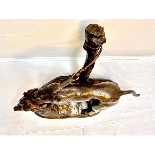 521 - CONTEMPORARY SCHOOL BRONZE OF HOUND, 43cm x 73cm x 32cm