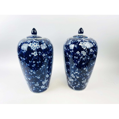 523 - GINGER JARS, a pair, 39cm H, blue and white ceramic. (2)