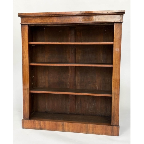 113 - OPEN BOOKCASE, Victorian figured walnut with two adjustable shelves and plinth, 92cm W x 107cm H x 2... 