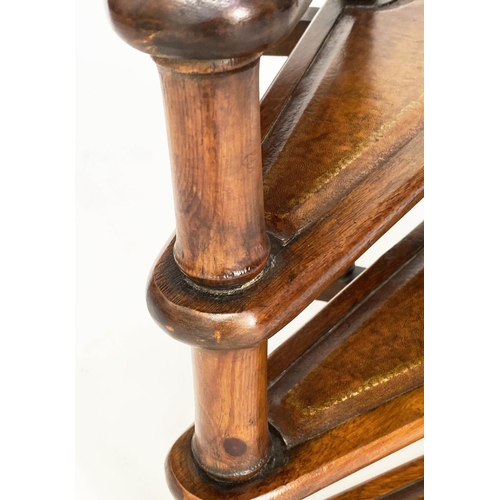 114 - LIBRARY STEPS, a set Georgian style mahogany with four gilt tooled leather trimmed treads and carryi... 