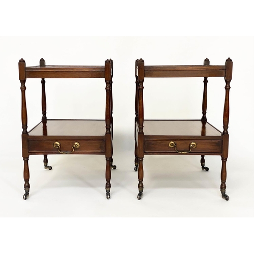 116 - LAMP TABLES, a pair, George III design mahogany and crossbanded each with two tiers and drawer, 47cm... 