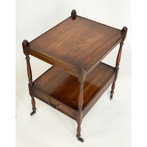 116 - LAMP TABLES, a pair, George III design mahogany and crossbanded each with two tiers and drawer, 47cm... 