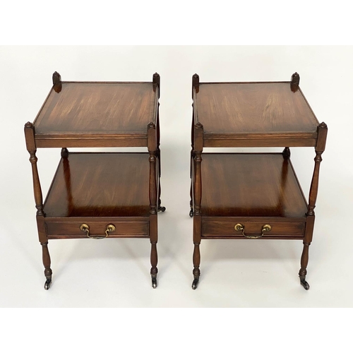 116 - LAMP TABLES, a pair, George III design mahogany and crossbanded each with two tiers and drawer, 47cm... 