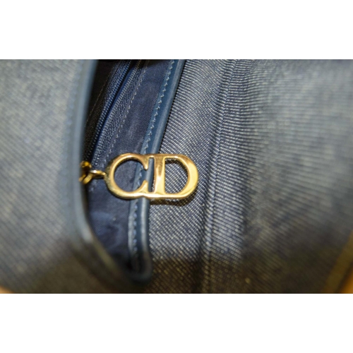 12 - CHRISTIAN DIOR VINTAGE SADDLE BAG, denim with leather top handle strap closure and trims, gold tone ... 