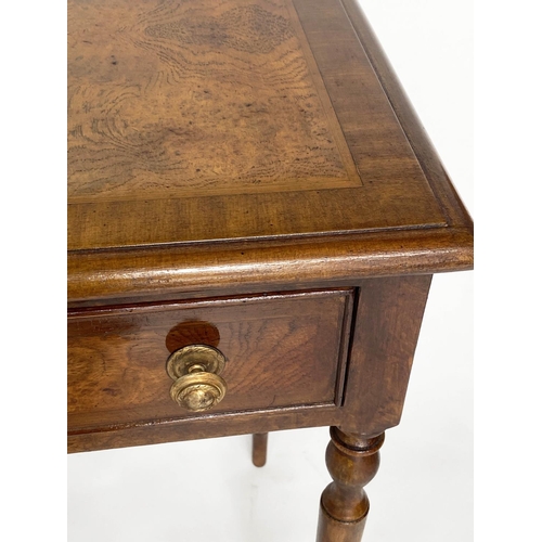 122 - LAMP TABLES, a pair, Regency design burr walnut and crossbanded each with drawer and turned supports... 