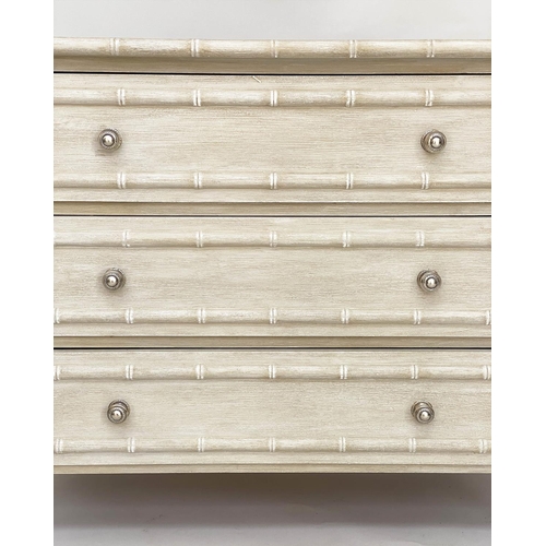 125 - CHEST, Regency style grey painted with faux bamboo frame and three long drawers, 93cm W x 47cm D x 7... 