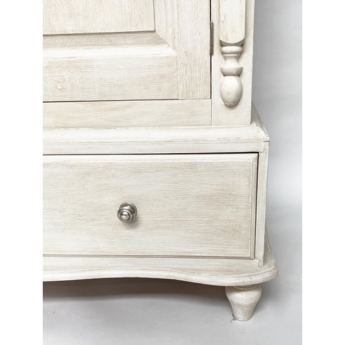 130 - ARMOIRE, French traditionally grey painted with two panelled doors enclosing hanging above a full wi... 