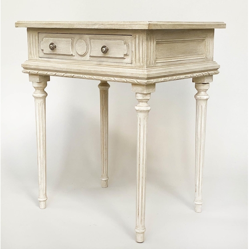 133 - LAMP TABLES, a pair, French Louis XVI style, grey painted each with frieze drawer and fluted support... 