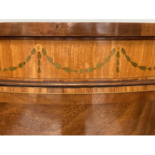 154 - DEMI LUNE COMMODE, 84cm W x 44cm D x 93cm H, George III design, mahogany, satinwood inlaid and cross... 