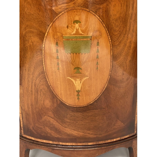 154 - DEMI LUNE COMMODE, 84cm W x 44cm D x 93cm H, George III design, mahogany, satinwood inlaid and cross... 