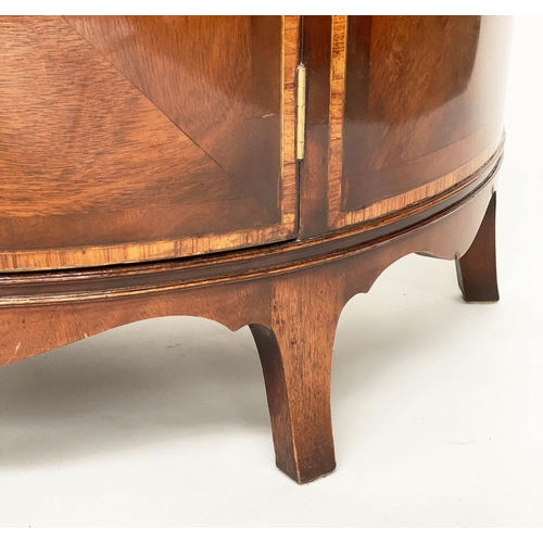 154 - DEMI LUNE COMMODE, 84cm W x 44cm D x 93cm H, George III design, mahogany, satinwood inlaid and cross... 