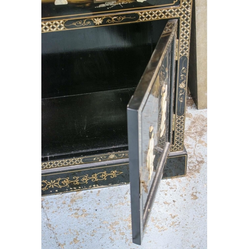 162 - DISPLAY CABINET, 183cm H x 97cm W x 38cm D, Chinese black lacquer and relief decorated with two glaz... 