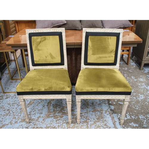 166 - SIDE CHAIRS, 91cm H x 52cm W, a pair, 19th century Swedish wash painted in black fabric and olive gr... 