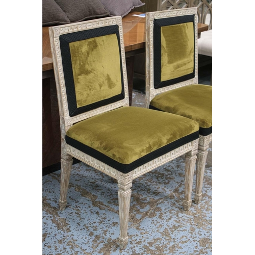 166 - SIDE CHAIRS, 91cm H x 52cm W, a pair, 19th century Swedish wash painted in black fabric and olive gr... 