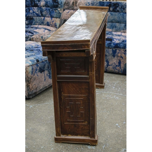 167 - SCRIBES TABLE, 88cm H x 168cm x 32cm, 19th century Chinese hardwood.