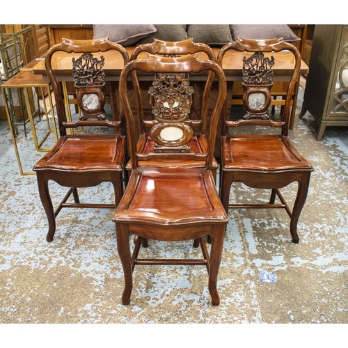 168 - DINING CHAIRS, 94cm H x 44cm, a matched set of four, early 20th century Chinese padoukwood with inse... 