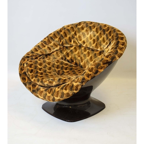 172 - LOUNGE CHAIR, 65cm H x 75cm, circa 1970, brown plastic and patterned upholstery.