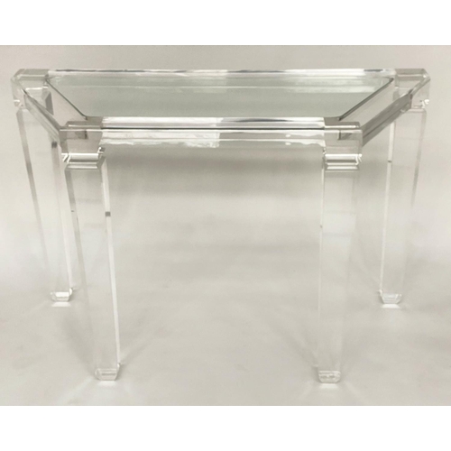 288 - LUCITE CONSOLE TABLE, 110cm W x 45cm D x 72cm H, 1970's rectangular top with canted corners. with gl... 