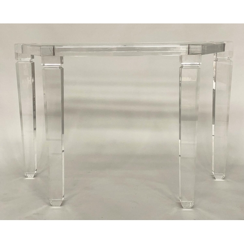 288 - LUCITE CONSOLE TABLE, 110cm W x 45cm D x 72cm H, 1970's rectangular top with canted corners. with gl... 