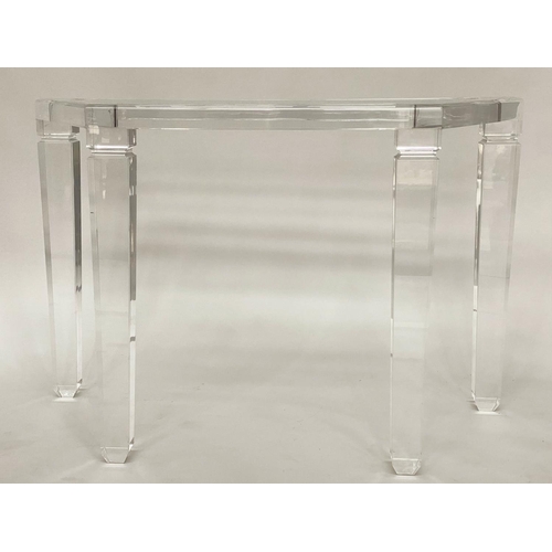 288 - LUCITE CONSOLE TABLE, 110cm W x 45cm D x 72cm H, 1970's rectangular top with canted corners. with gl... 