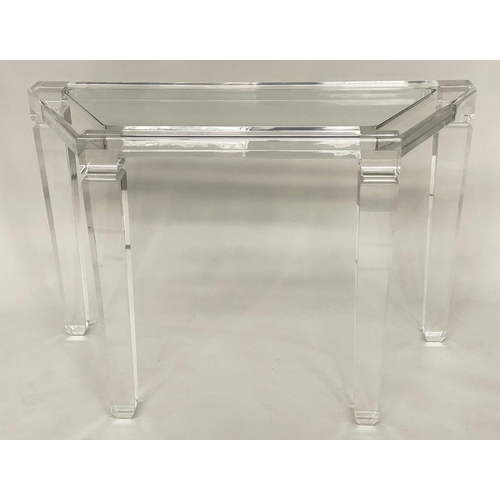 288 - LUCITE CONSOLE TABLE, 110cm W x 45cm D x 72cm H, 1970's rectangular top with canted corners. with gl... 