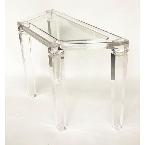 288 - LUCITE CONSOLE TABLE, 110cm W x 45cm D x 72cm H, 1970's rectangular top with canted corners. with gl... 