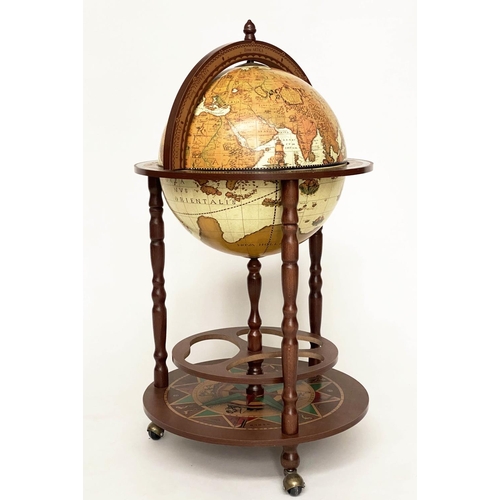 293 - GLOBE COCKTAIL CABINET, 90cm H, in the form of an antique terrestrial globe, on stand, with rising l... 