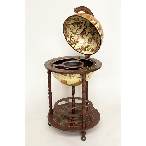 293 - GLOBE COCKTAIL CABINET, 90cm H, in the form of an antique terrestrial globe, on stand, with rising l... 