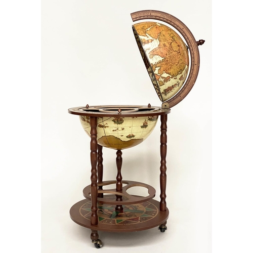 293 - GLOBE COCKTAIL CABINET, 90cm H, in the form of an antique terrestrial globe, on stand, with rising l... 