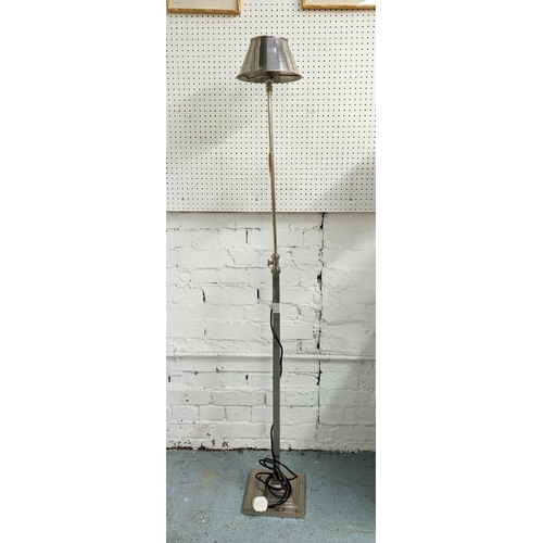 309 - FLOOR LAMP, polished metal, height adjustable, metal shade, 163cm H at tallest.