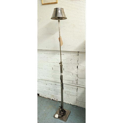 309 - FLOOR LAMP, polished metal, height adjustable, metal shade, 163cm H at tallest.