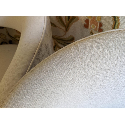 315 - ARMCHAIRS, a pair, neutral fabric upholstered with contrasting shimmering fabric detail, 63cm x 60cm... 