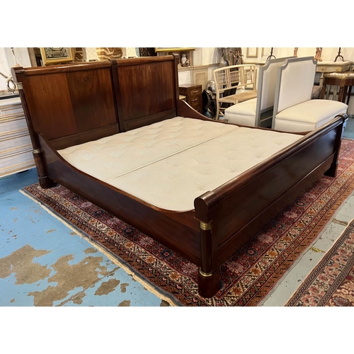 507 - SLEIGH BED, Empire style mahogany and brass bound, 112cm H x 201cm W x 210cm.