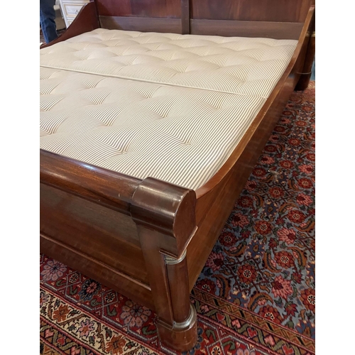 507 - SLEIGH BED, Empire style mahogany and brass bound, 112cm H x 201cm W x 210cm.