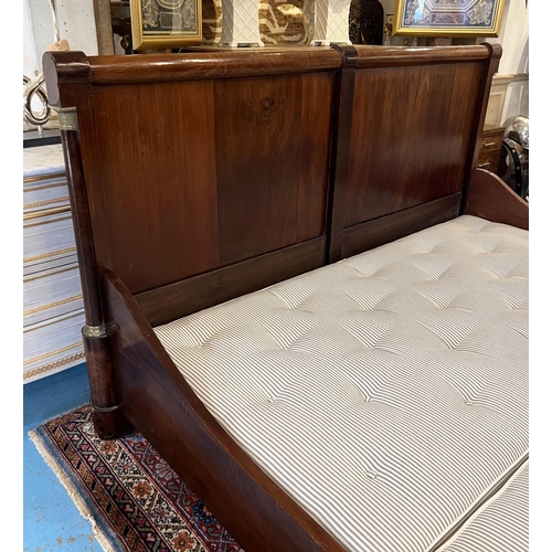 507 - SLEIGH BED, Empire style mahogany and brass bound, 112cm H x 201cm W x 210cm.