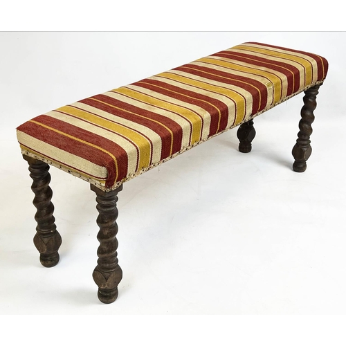 155 - WINDOW SEAT, 19th century French walnut barley twist frame with striped upholstery, 113cm x 48cm H x... 