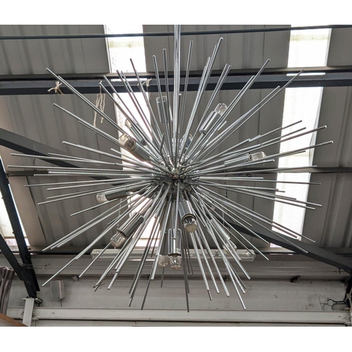 326 - SPUTNIK STYLE CHANDELIER, thirteen branch polished metal 195cm drop approx.