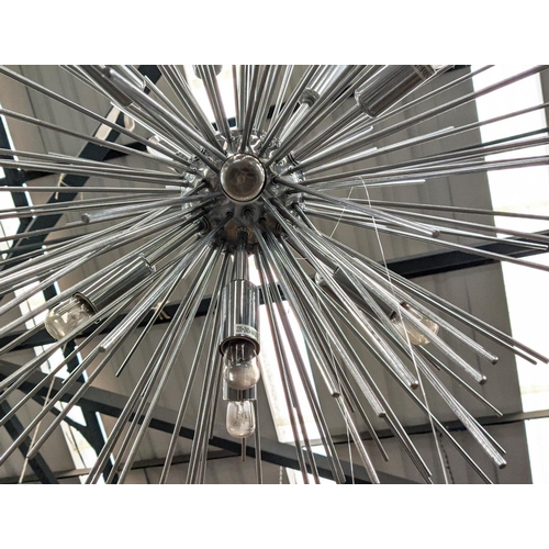 326 - SPUTNIK STYLE CHANDELIER, thirteen branch polished metal 195cm drop approx.