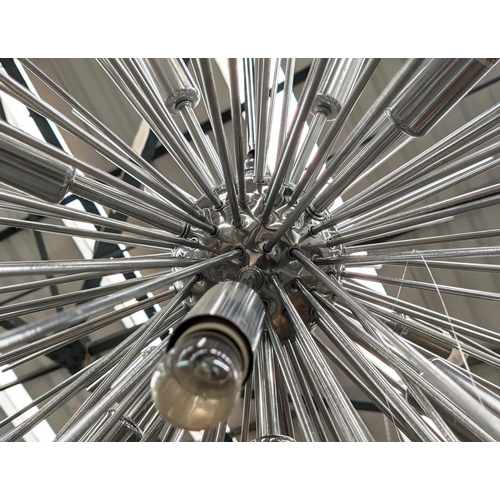 326 - SPUTNIK STYLE CHANDELIER, thirteen branch polished metal 195cm drop approx.