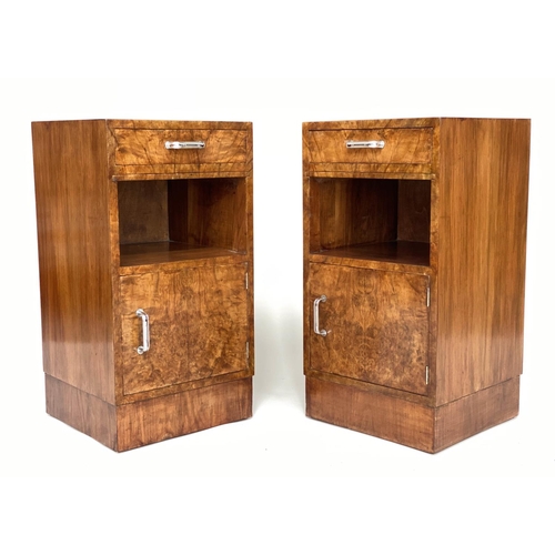 141 - ART DECO CABINETS, a pair, burr walnut and chromium mounted each with drawer and door, 43cm W x 38cm... 